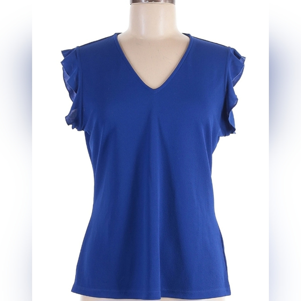 Andrew Marc Cobalt Blue Ruffle Sleeve V-Neck Top - Size M NWOT